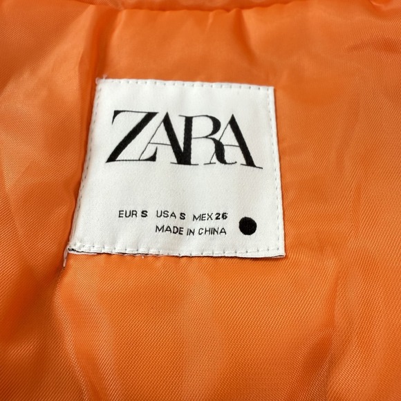 Zara Hooded Puffer Vest Womens Small Green Orange Reversible Sleeveless Jacket - Picture 7 of 9
